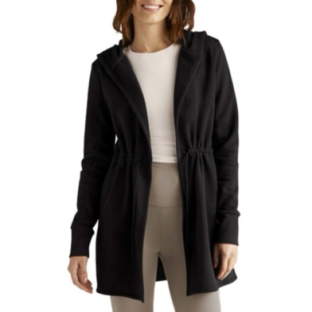 Beyond Yoga On The Go Open Front Hooded Jacket Black Women's XS
